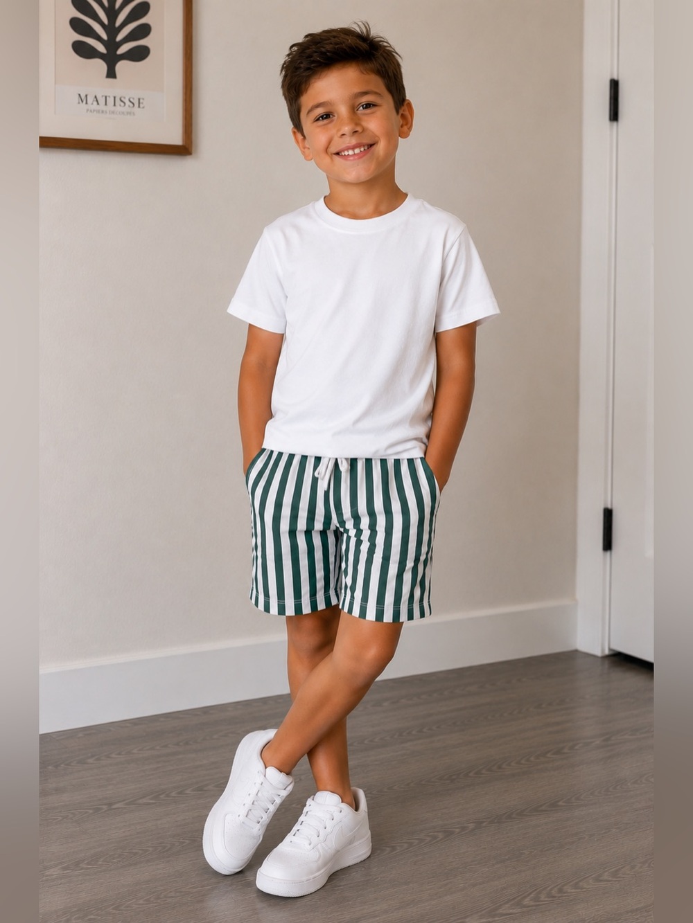 Zara Boys Green & White Striped Shorts